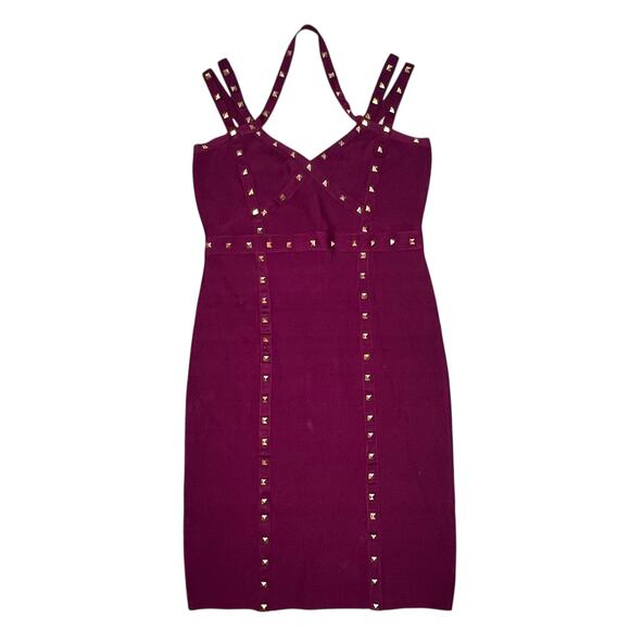 Bebe Burgundy Red Stud Bandage Mini Dress Size XL - Picture 1 of 9